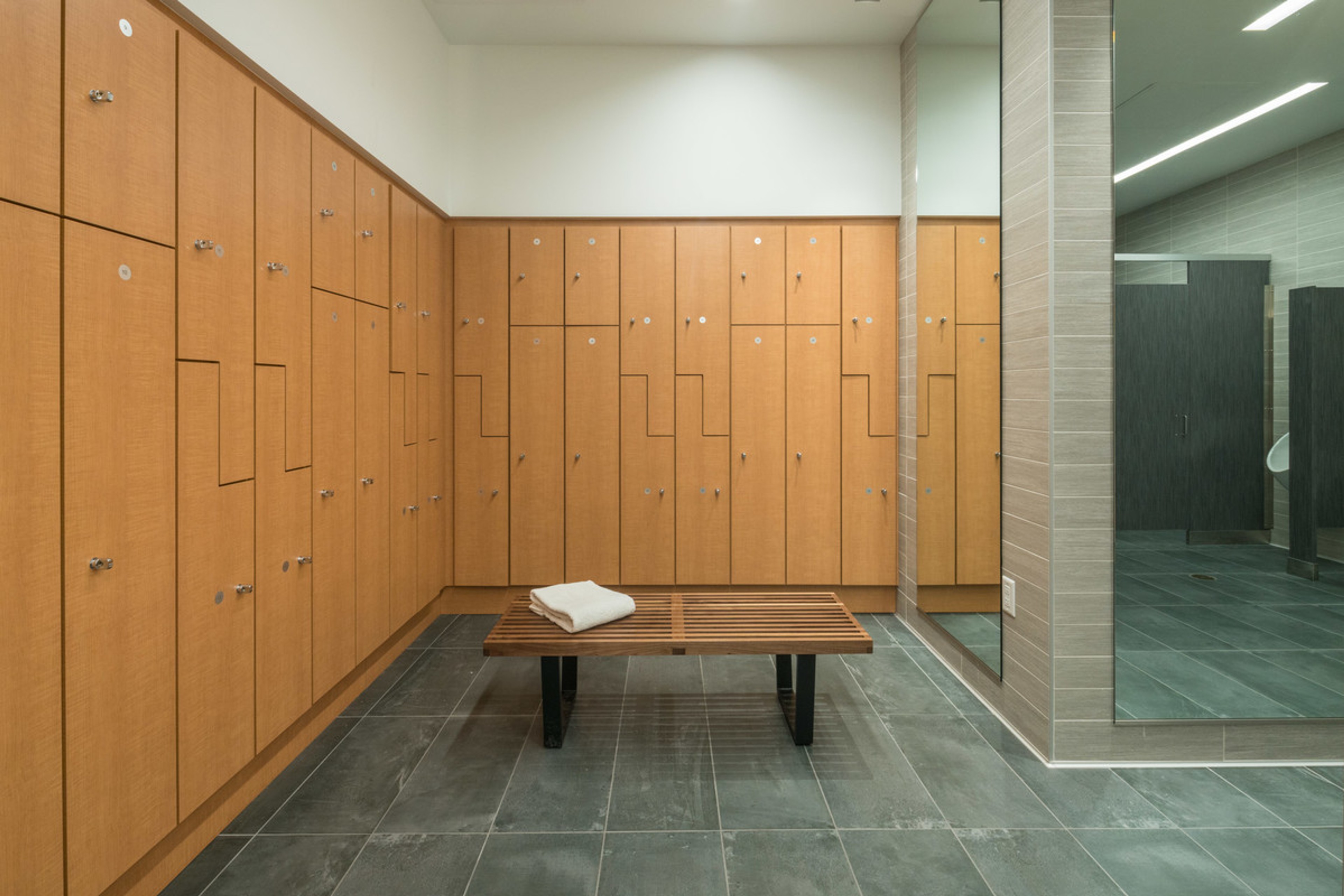 Interior view of 333 Bush lockers in fitness area
