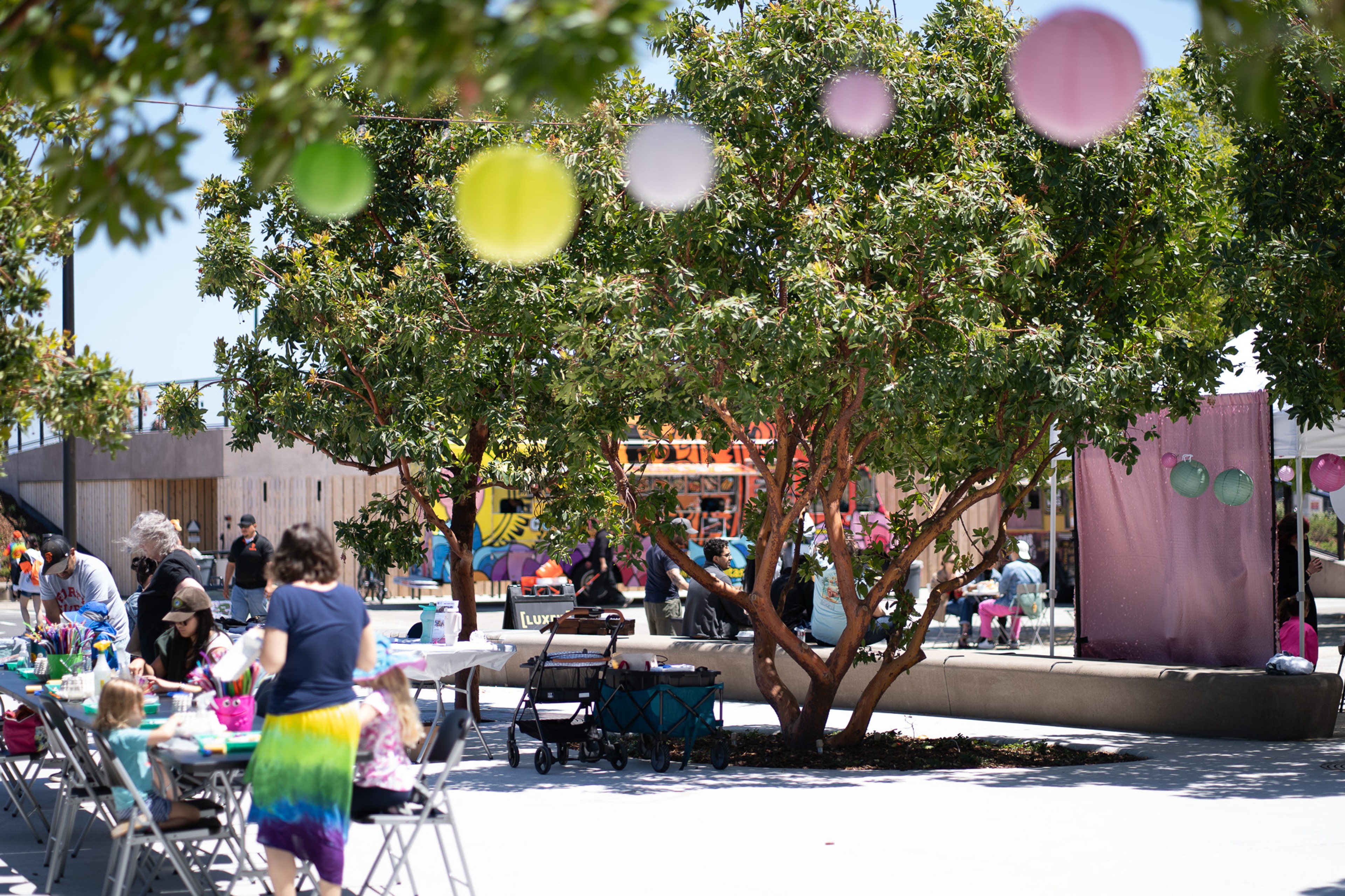 Fitness classes, events, art, seasonal programming, and game-day activations keep the rhythm going.