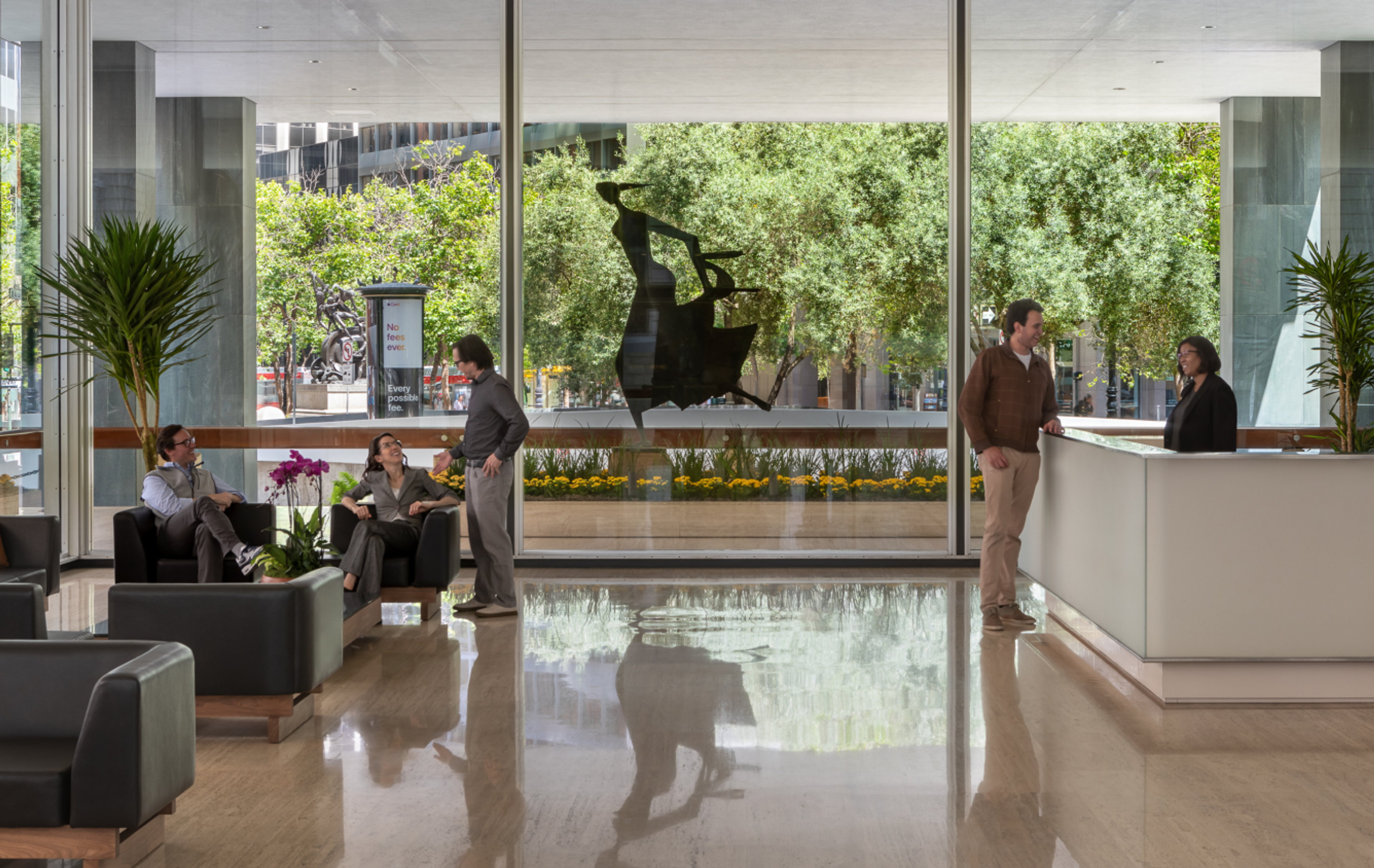 Interior view of One Bush lobby