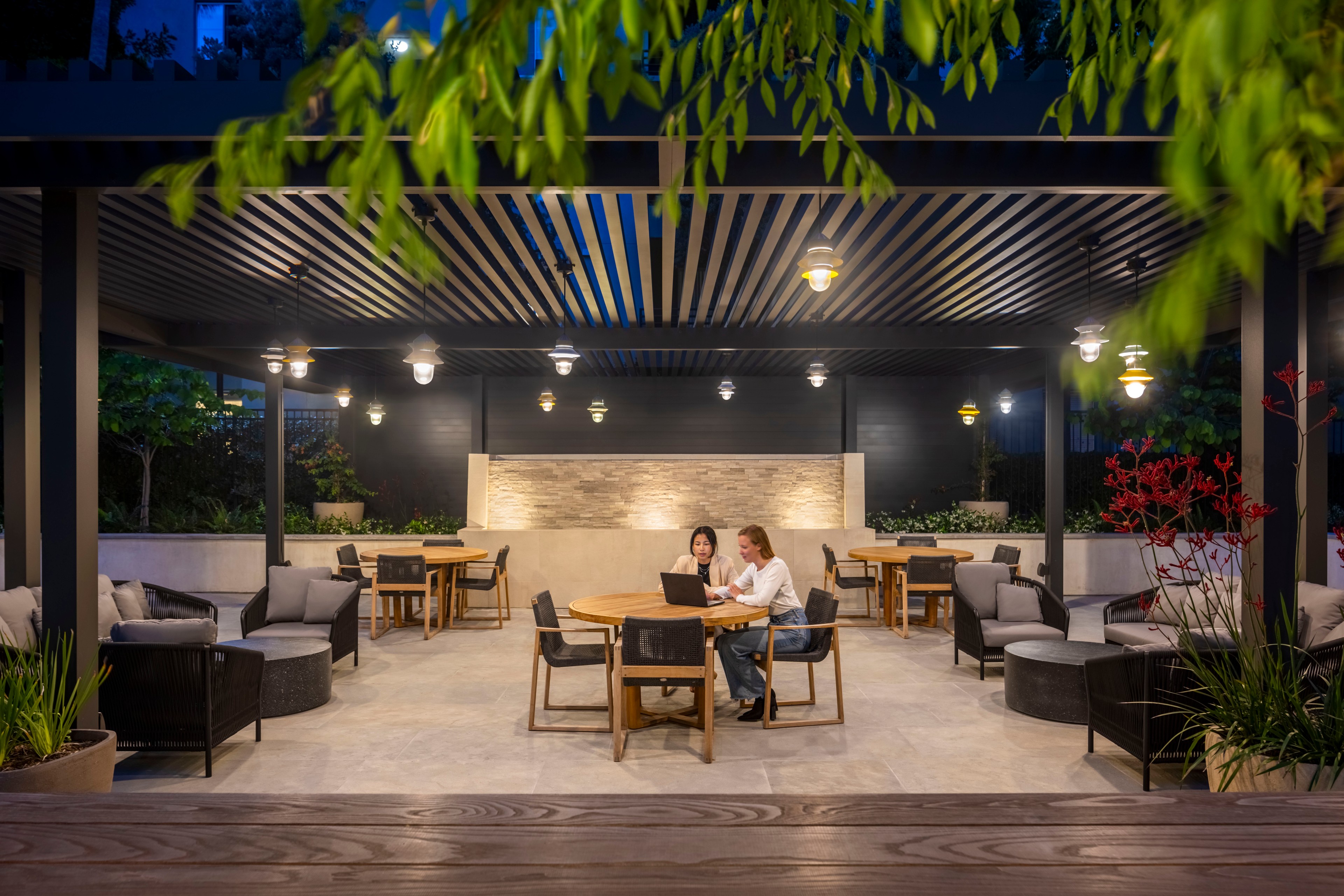 Create community connections in our seated trellised area.