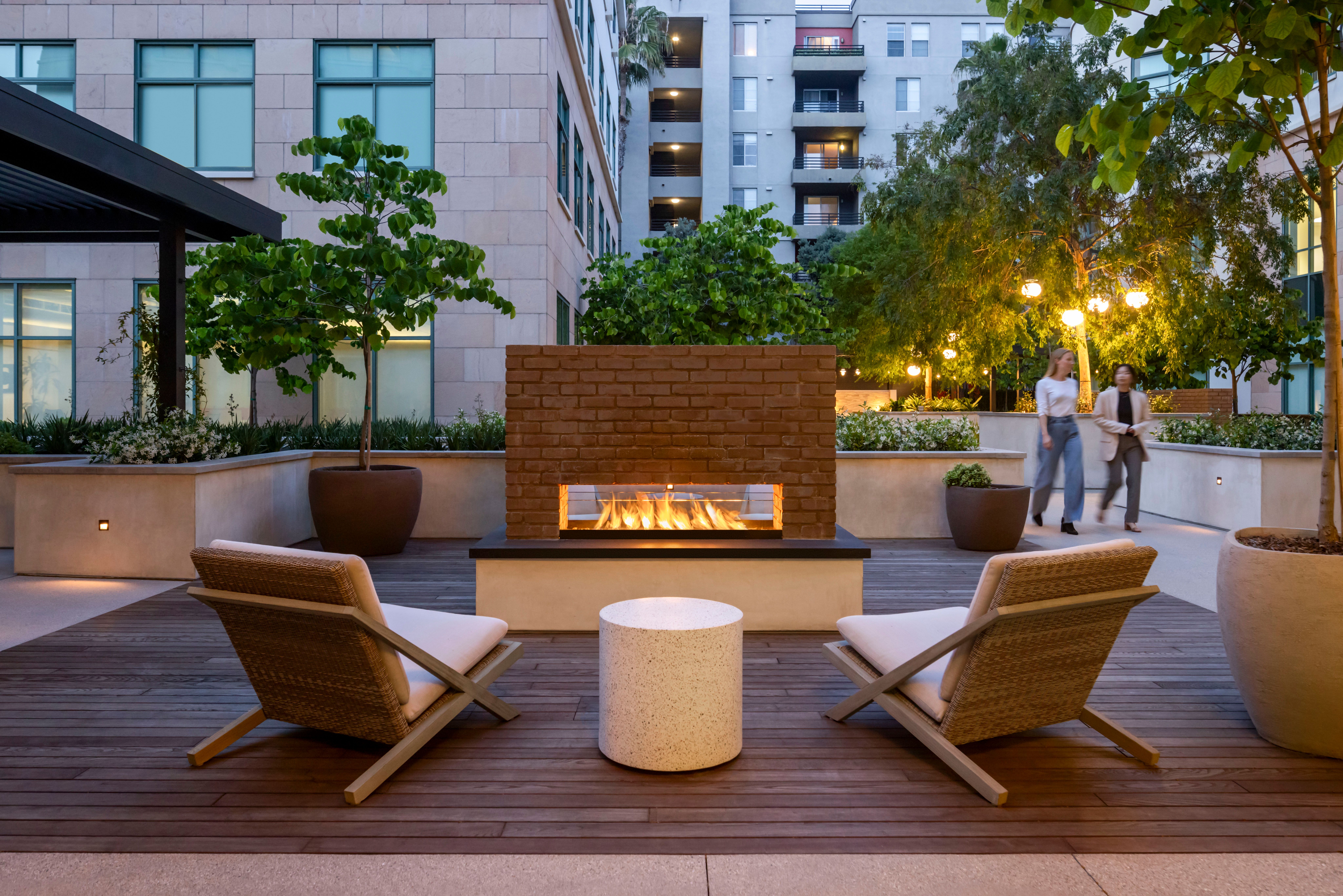 Relax near our showstopping outdoor fireplaces.