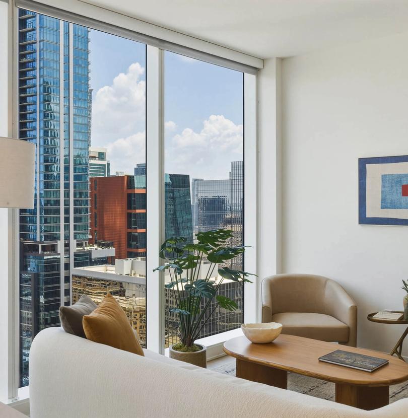 Open living room and kitchen with a view
