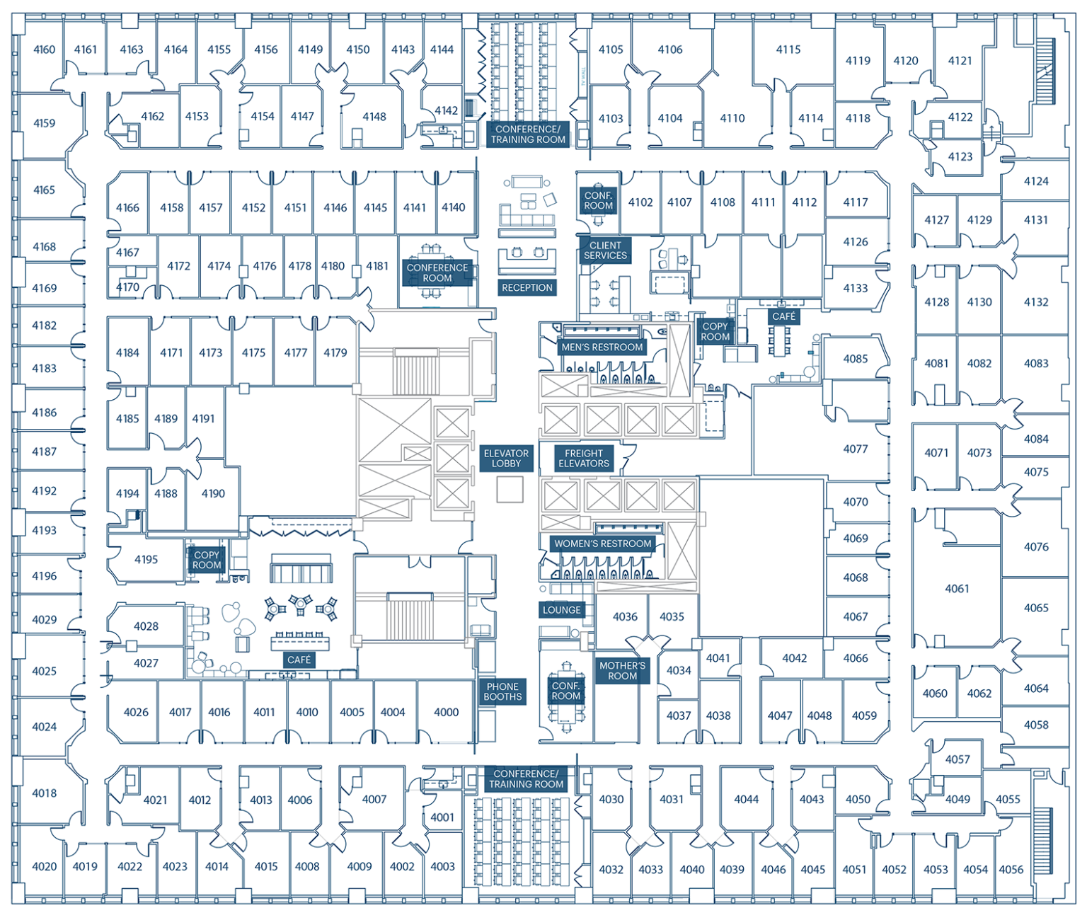 displays a floor plan for available office spaces from ElevatedNY.