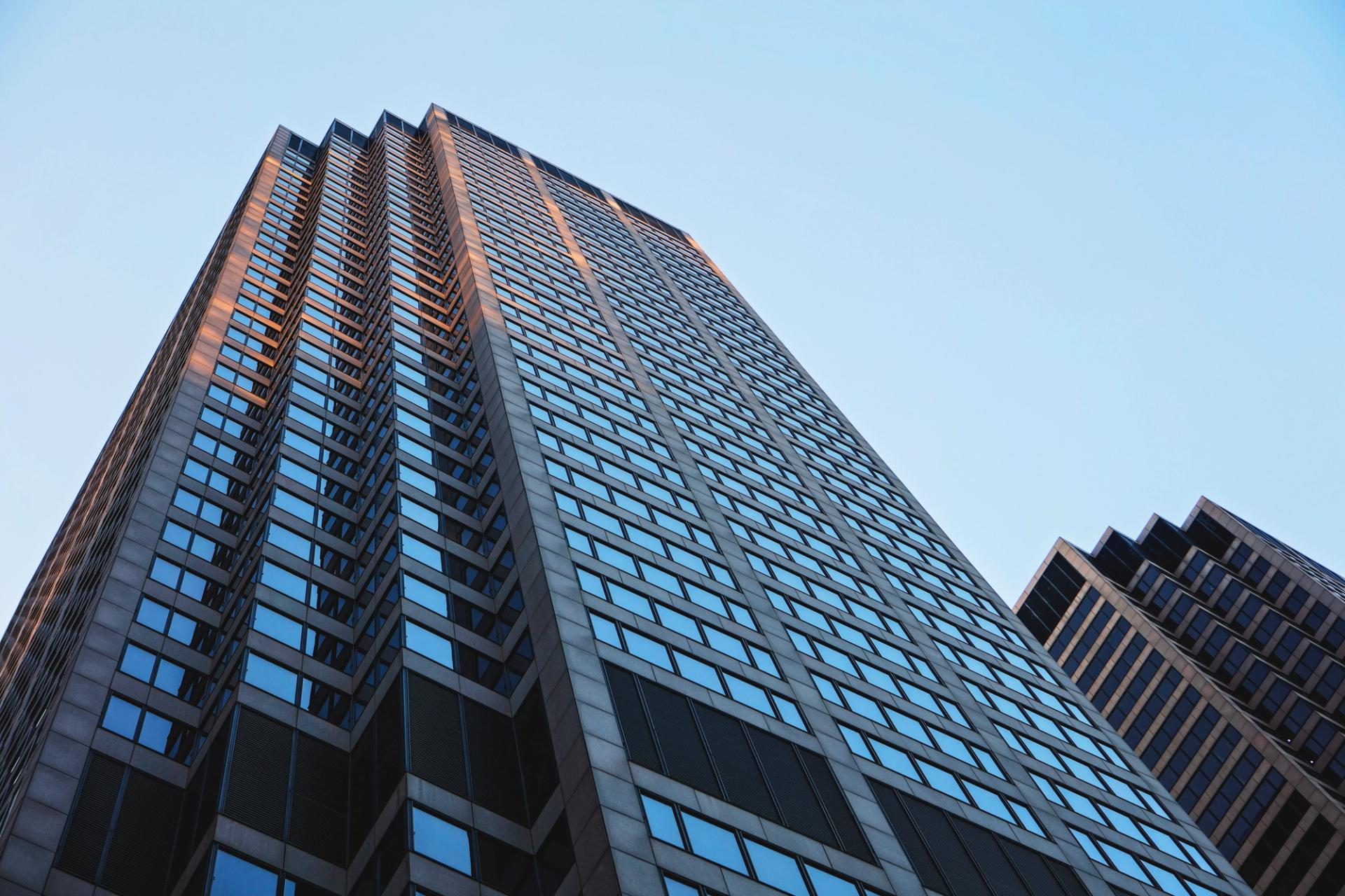 the CME Center in Chicago, which features a distinct geometric design and glass facade