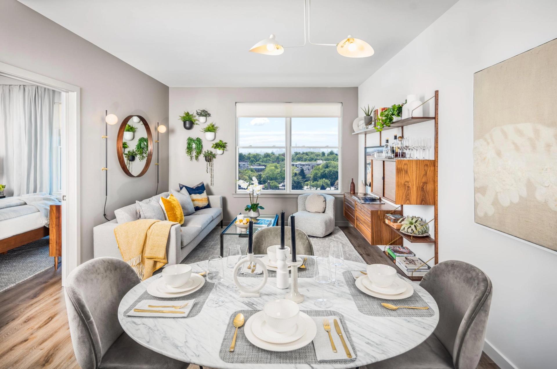 Open concept dining and living room area