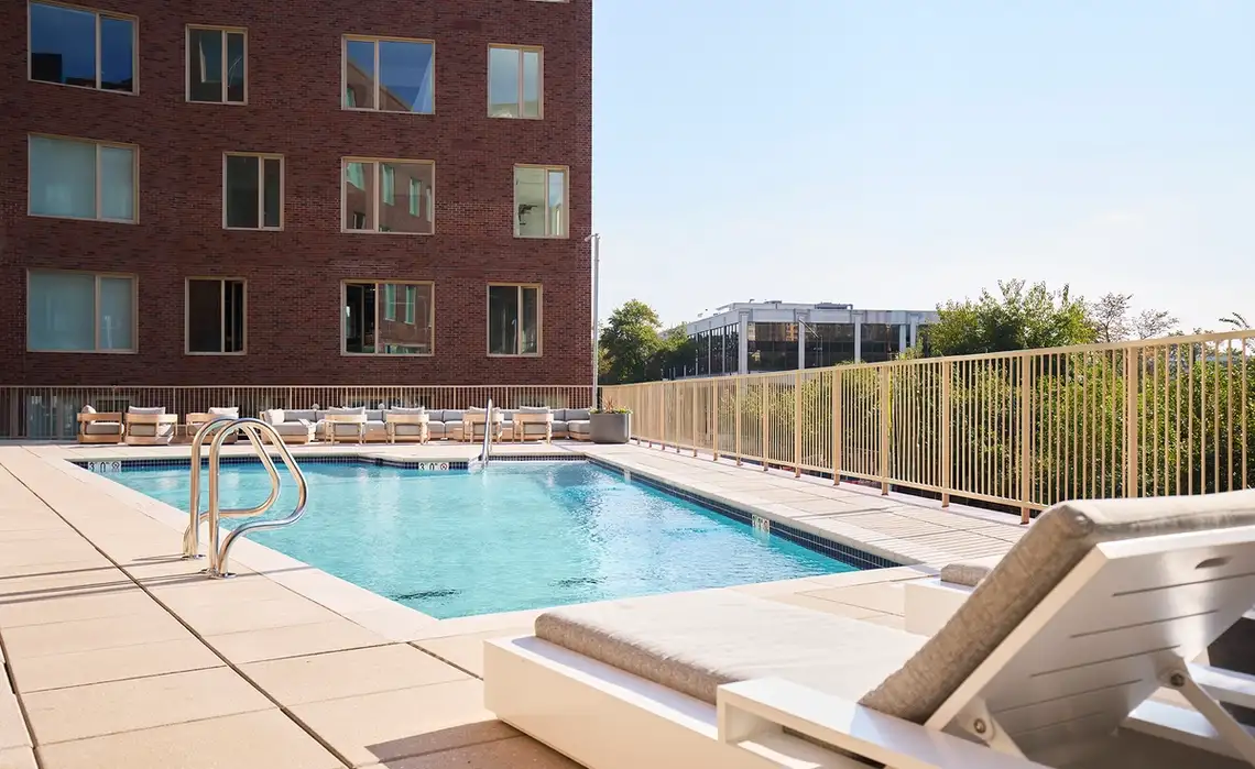Rendering of the outdoor and pool area at the Residences at Mazza