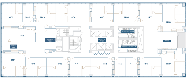 displays a floor plan for available office spaces from ElevatedNY.