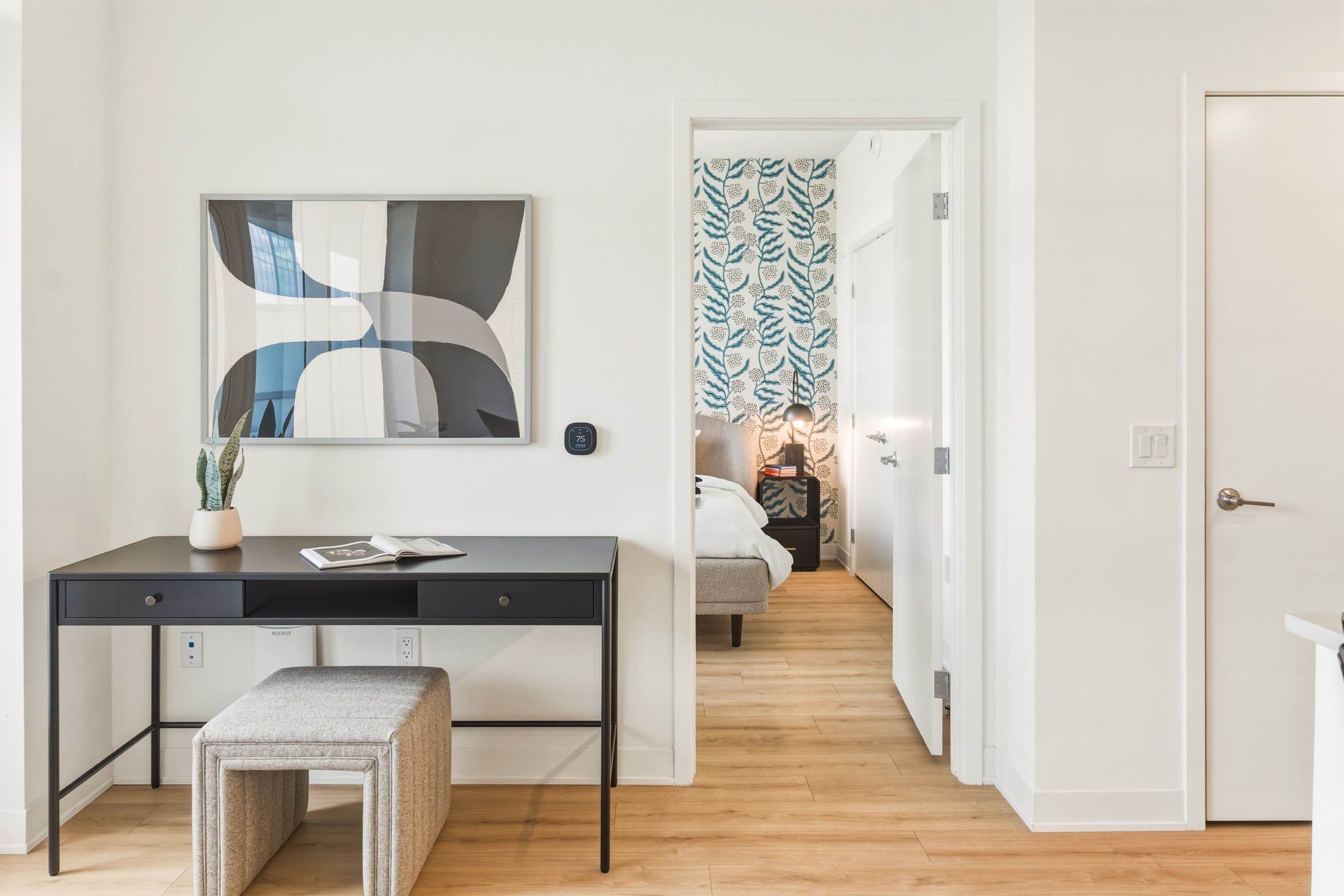 Bedroom with a balcony and a view