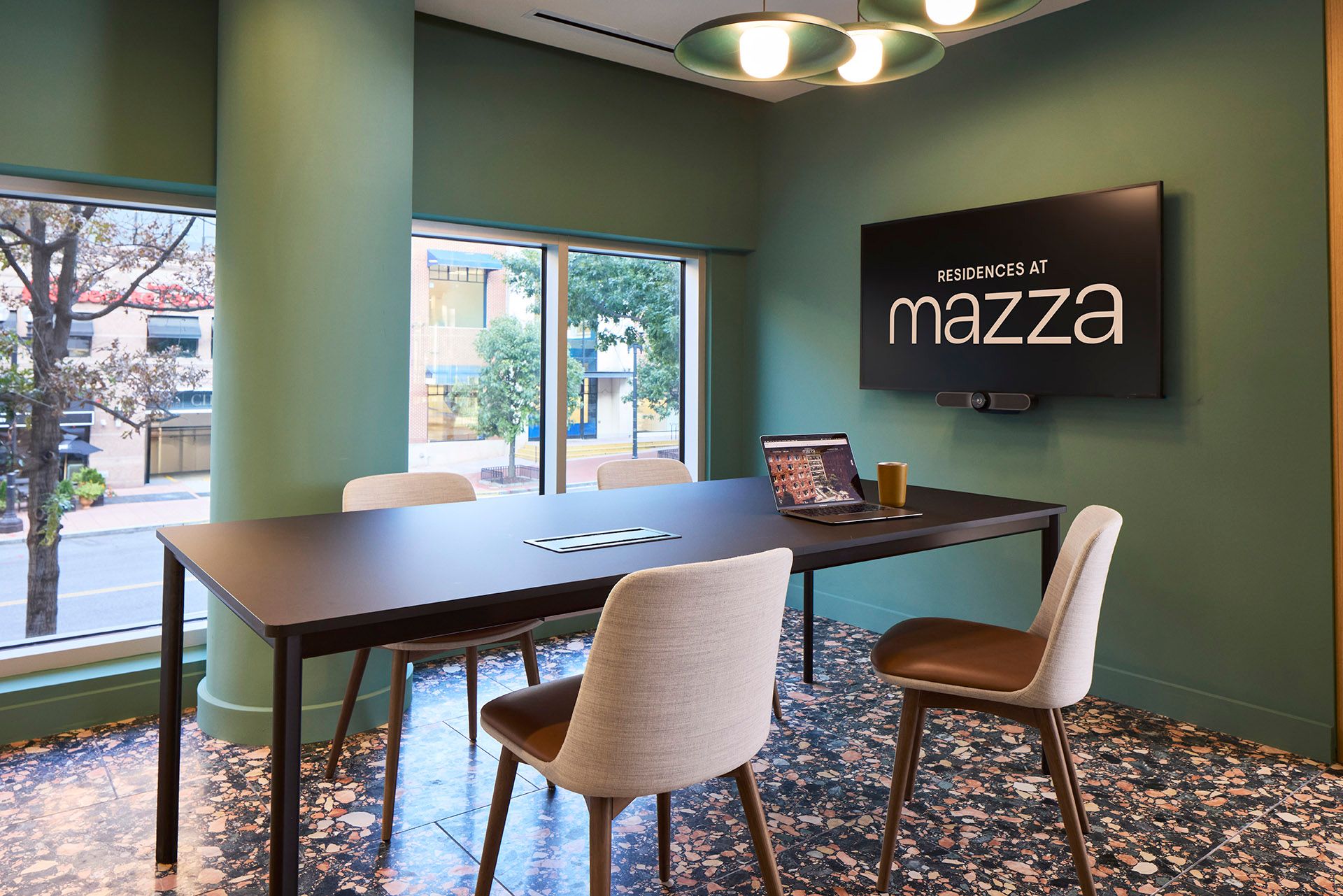 Rendering of friends enjoying time on the outdoor terrace at Residences at Mazza