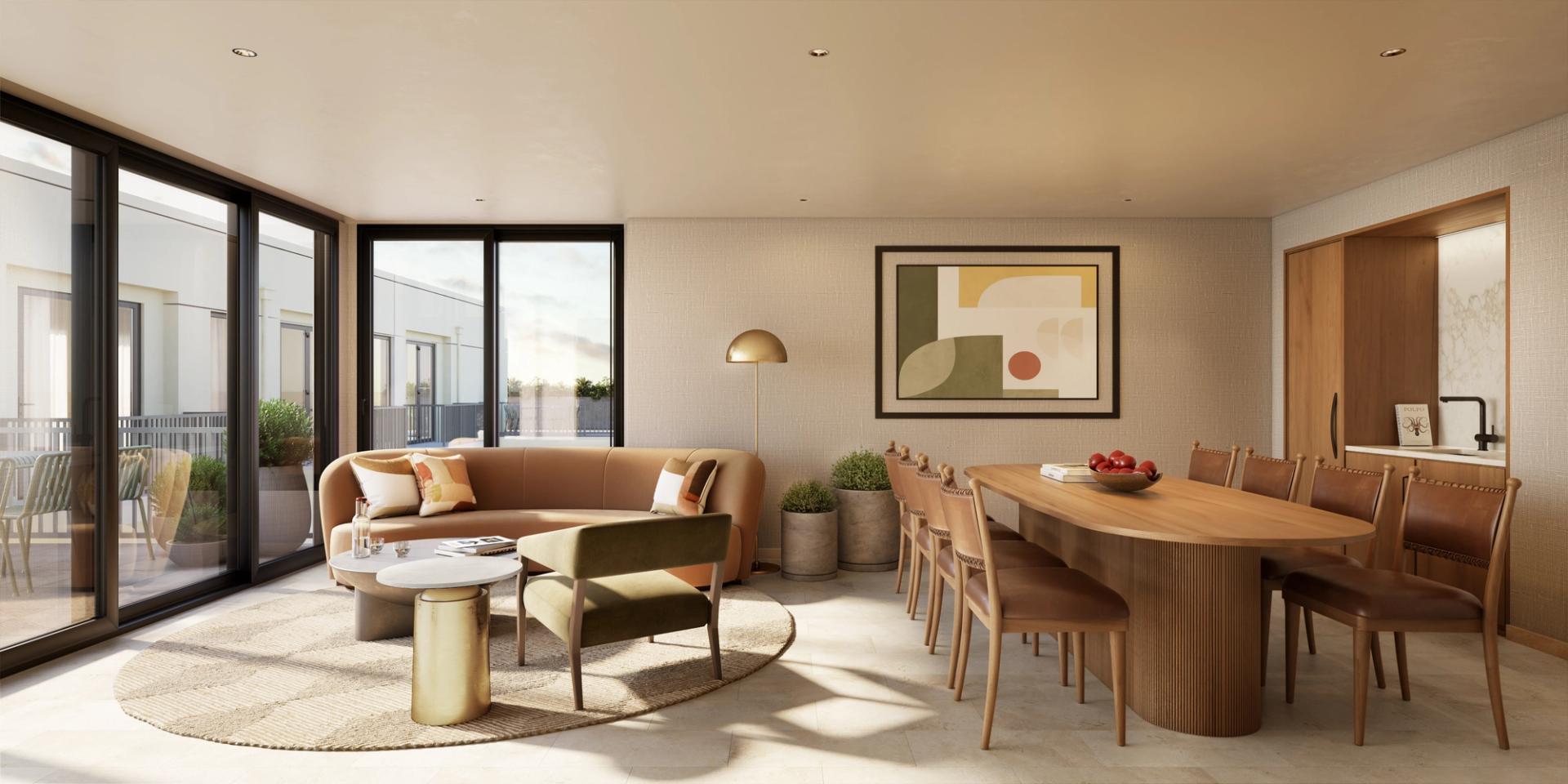 Refined club lounge designed for relaxed social moments