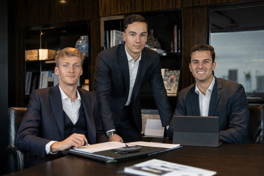 Les trois associés d'AUREA WM en réunion avec un client