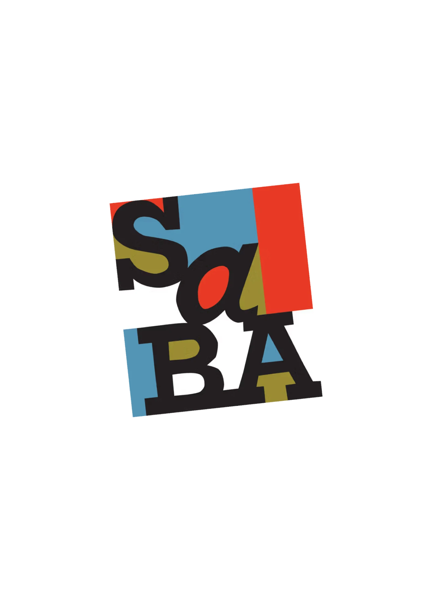 Colorful logo featuring the word "SABA" with a mix of shapes and vibrant hues including red, blue, green, and black.