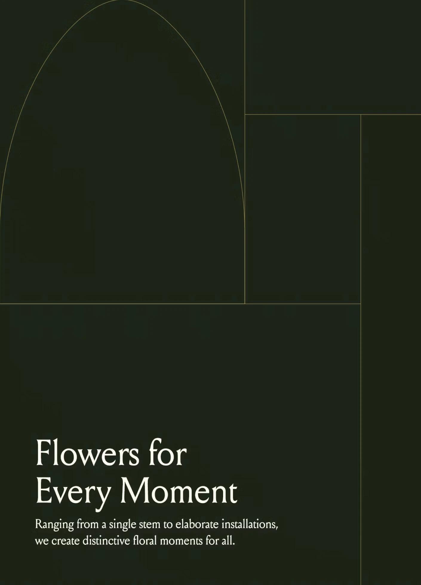 Dark background with text promoting floral arrangements for all occasions, highlighting creativity and variety in design.
