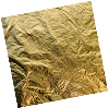 Shiny, crumpled square of gold foil with varying textures and light reflections.