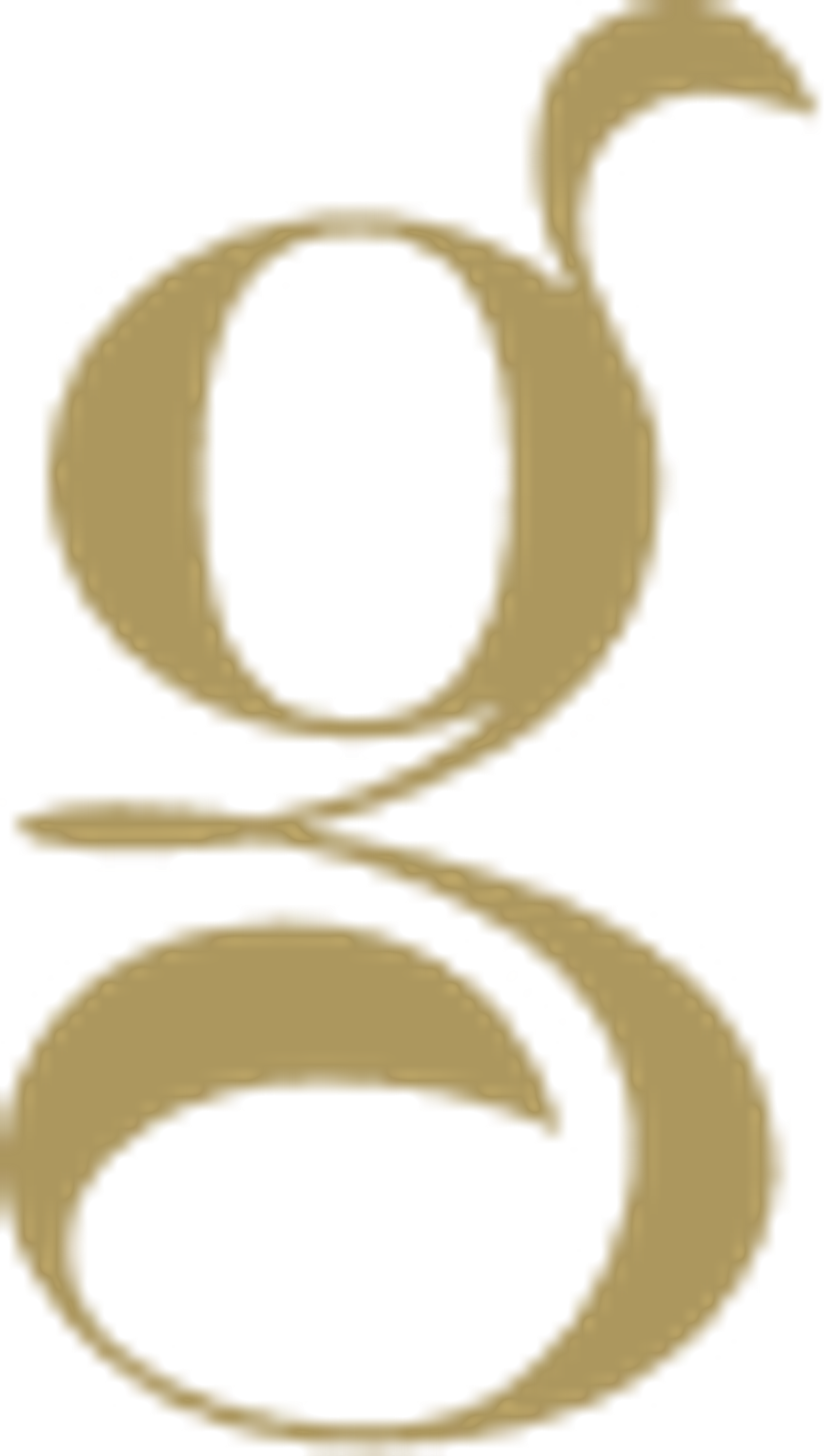 Stylized gold letter "G" with a curved tail, set against a black background.