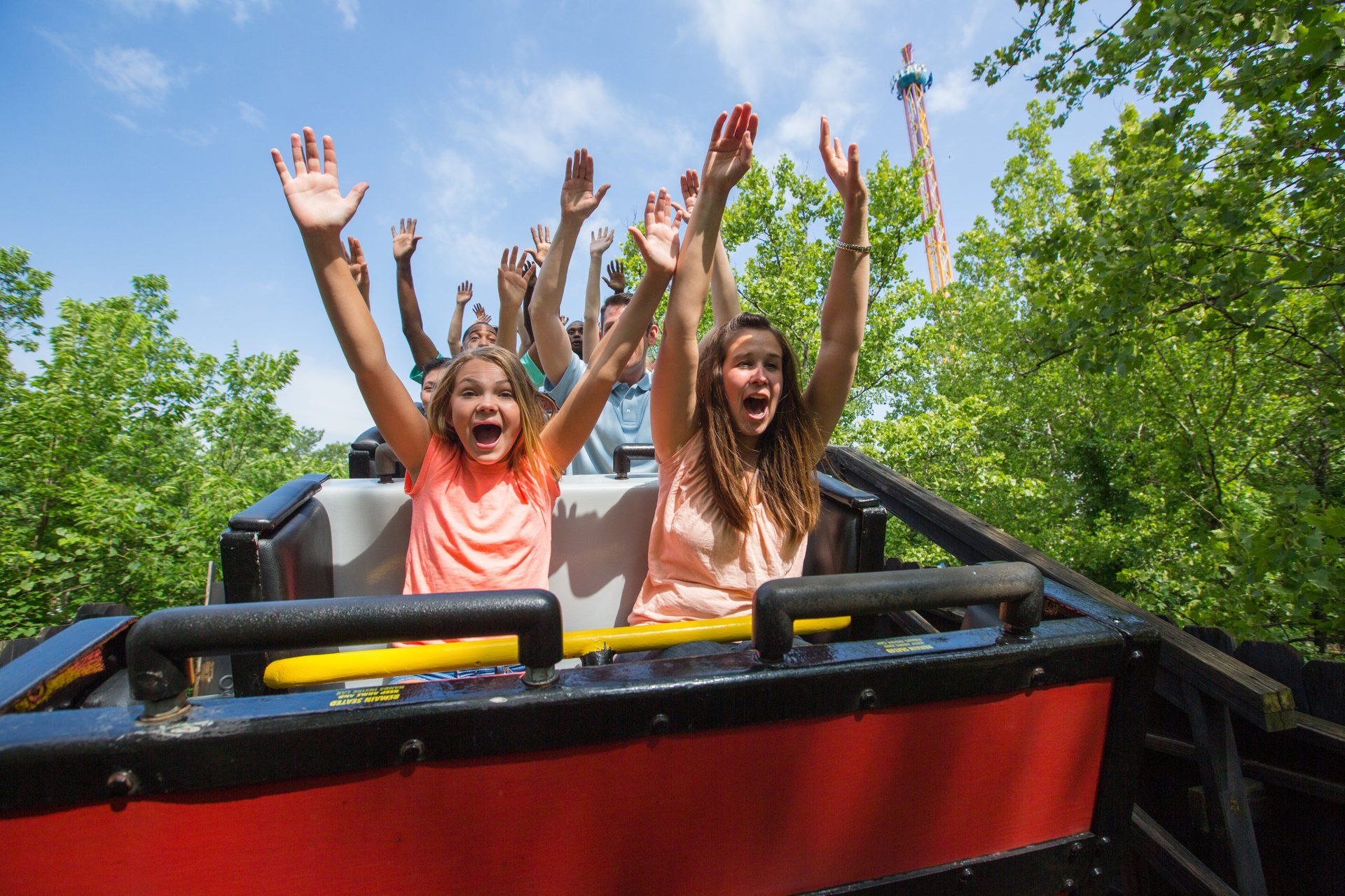 A roller coaster at a Six Flags park