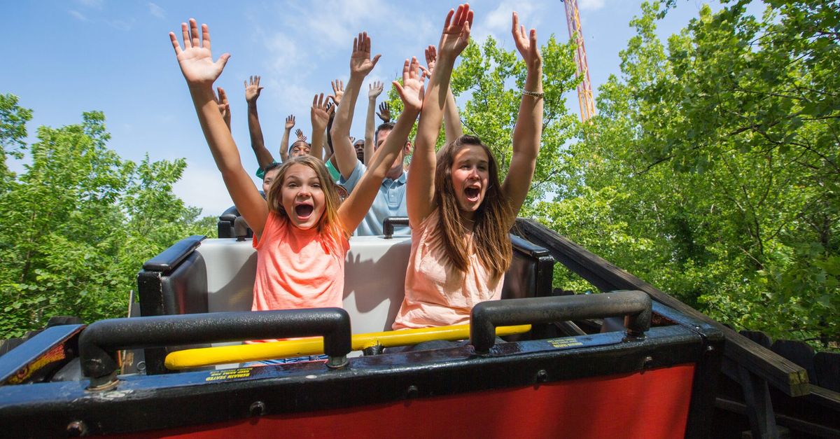 A roller coaster at a Six Flags park