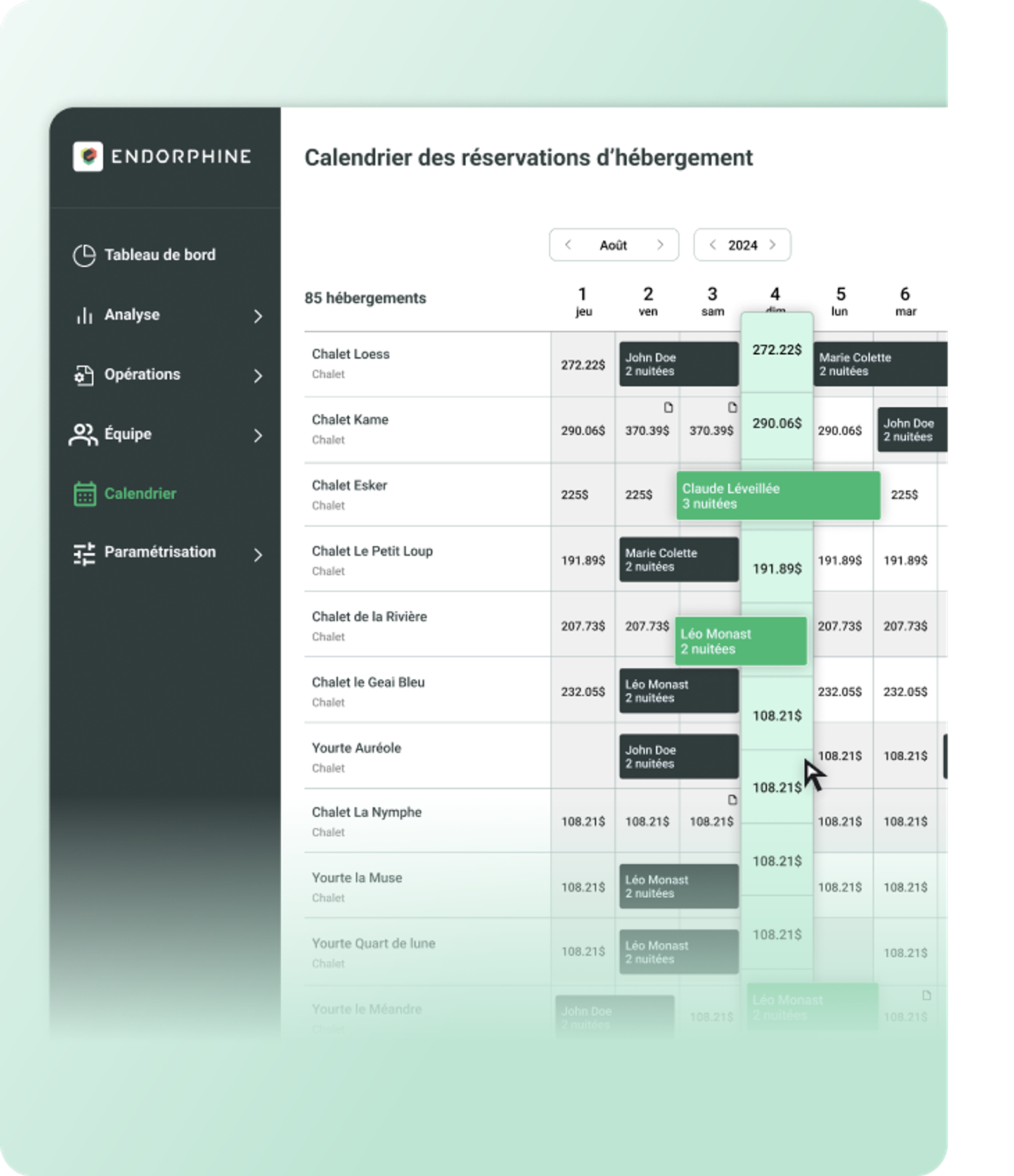 Calendrier de gestion des opérations