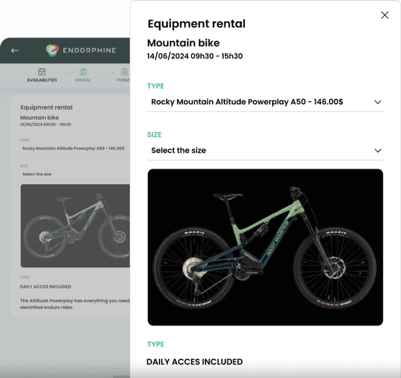 Equipment rental interface