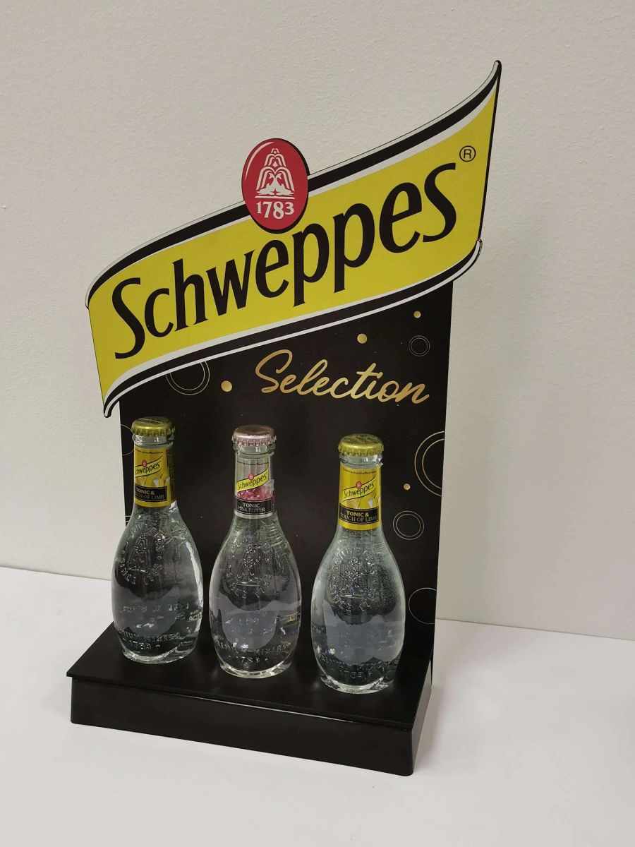 Schweppes Selection three-bottle counter display