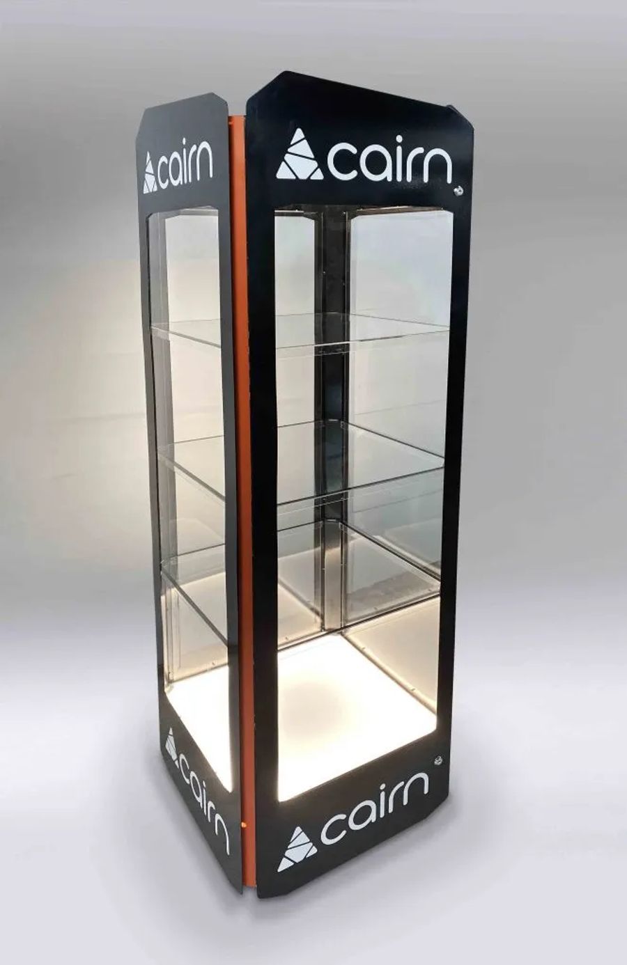 Lit black Cairn glass display tower
