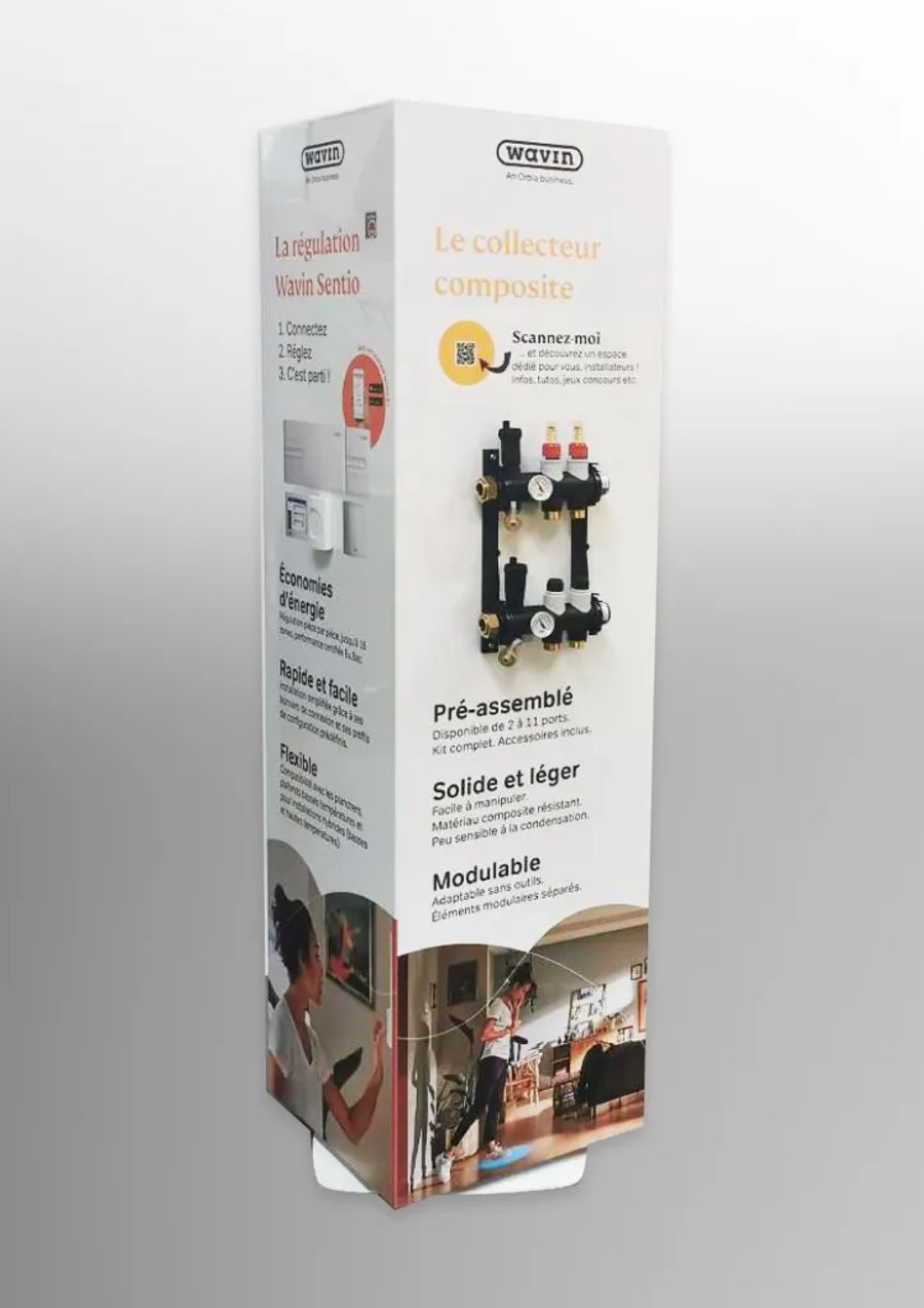 Wavin floor display tower with product panels