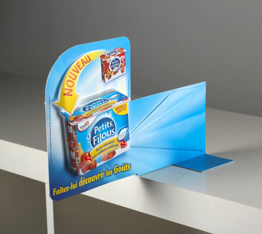 Blue Petits Filous 3D yogurt shelf display