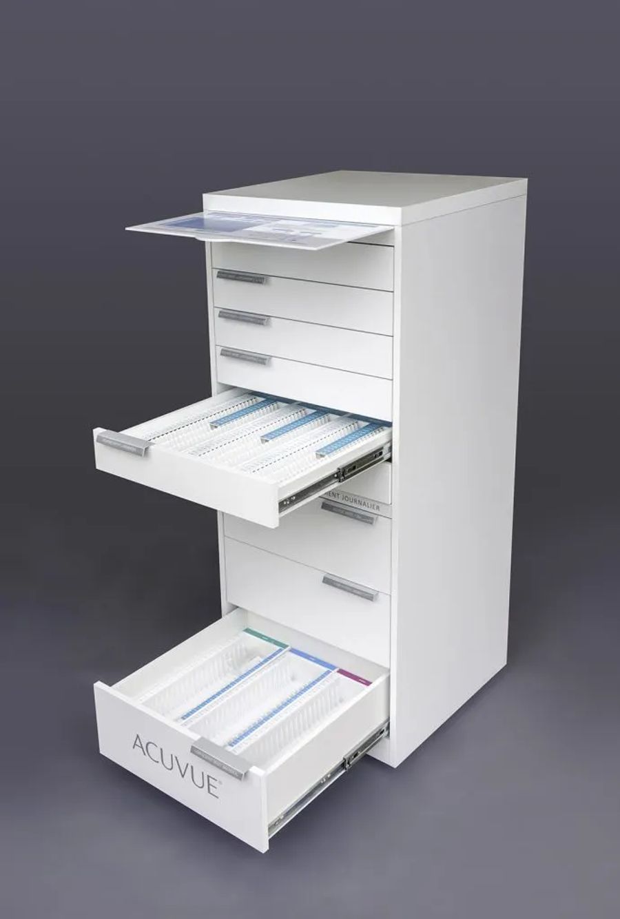 White Acuvue multi-drawer storage cabinet