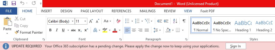Office sign-in required alert with a Sign In button
