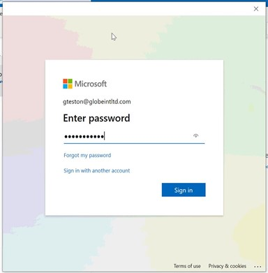 Office password entry screen with a Sign-in button