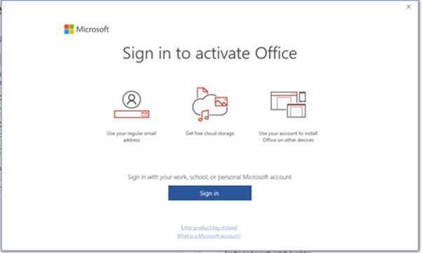 Office sign-in prompt with the Close button highlighted