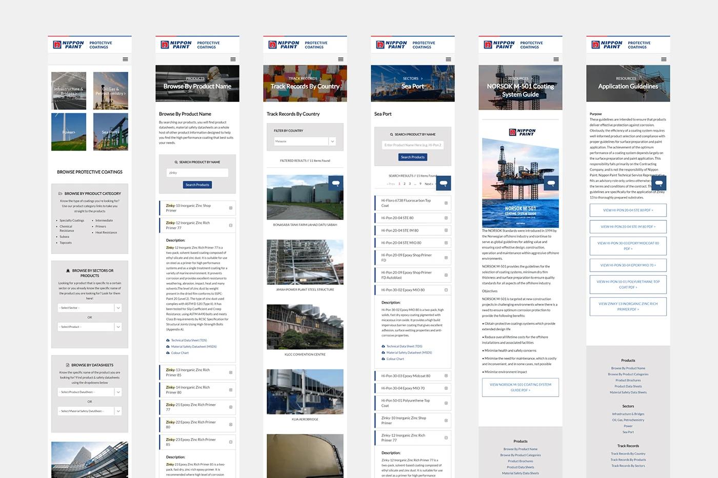 A Mobile Website High-fidelity UI/UX design for Protective Coatings of the Nippon Paint project, designed by SOLD Studio for seamless user experience.