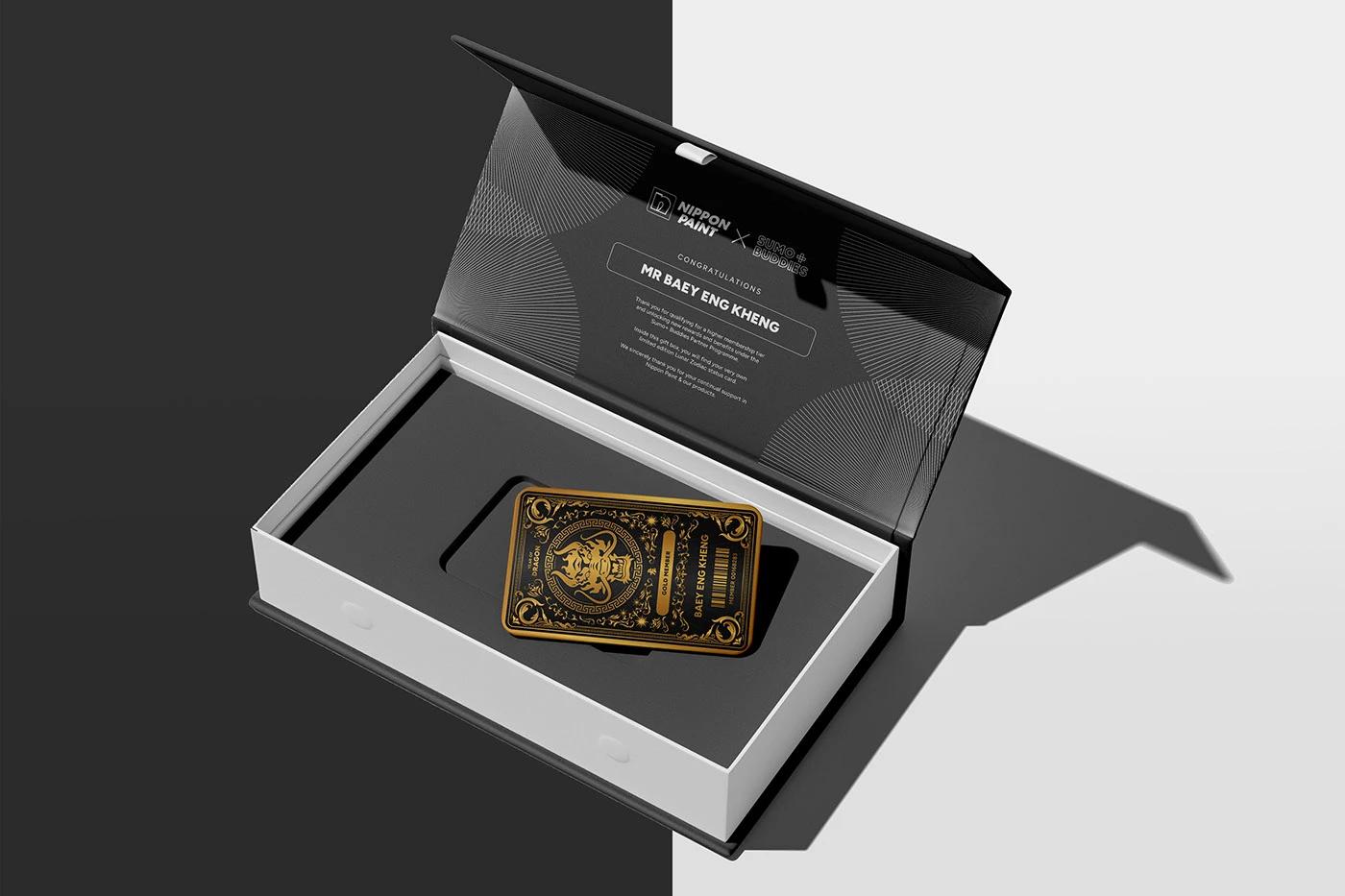 A Gold Card in Box of the Sumo+ Buddies project, designed by SOLD Studio demonstrating SOLD Studio's design expertise.