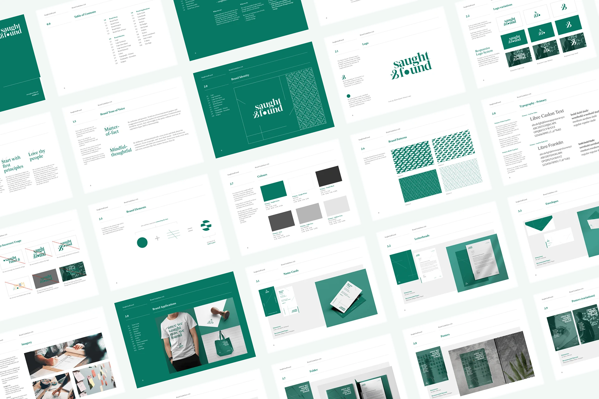 A detailed look at the a comprehensive brand style guide within the Saught&Found project, by SOLD Studio.