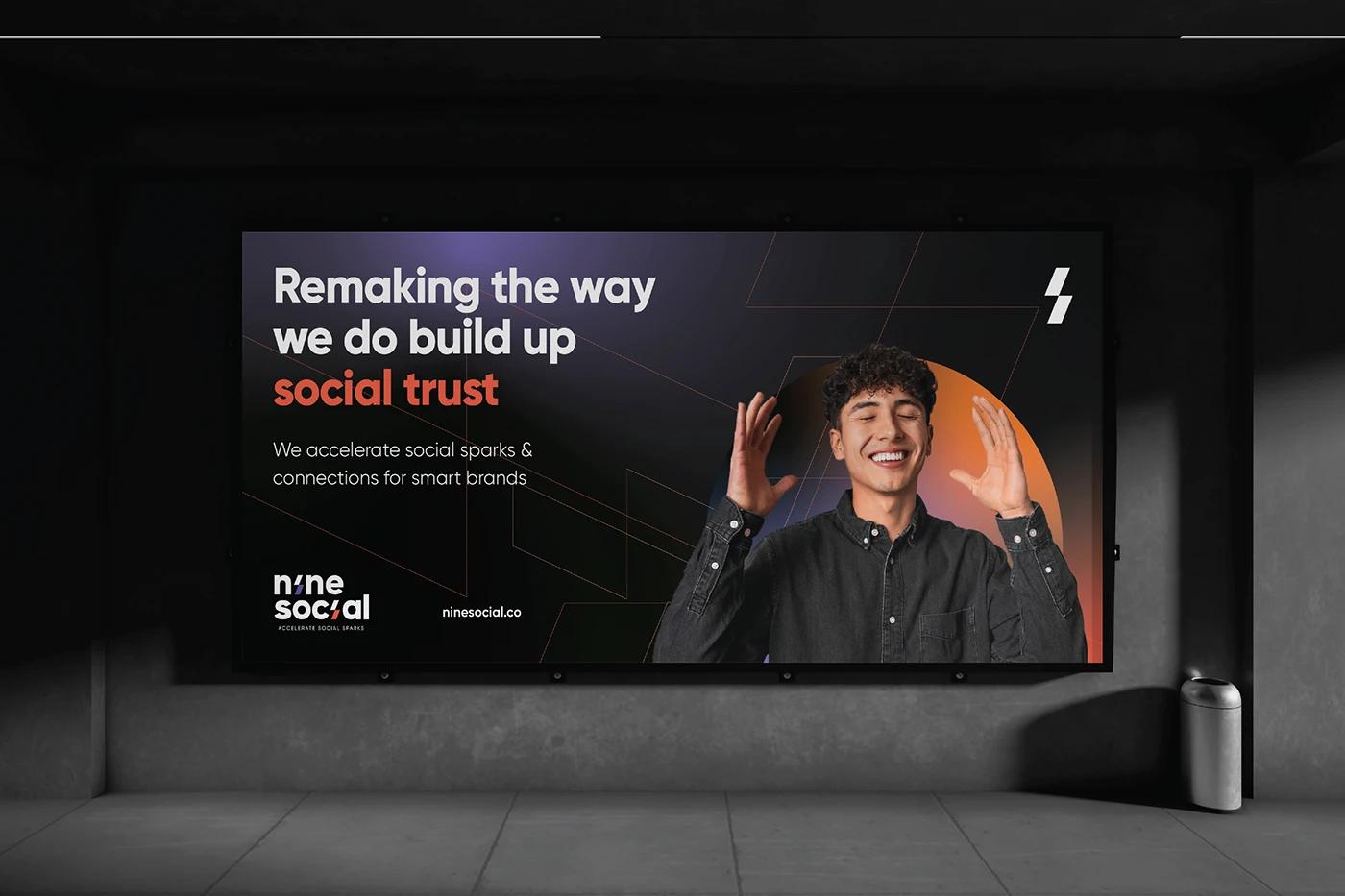 A Street Large-format outdoor billboard advertisement with Commercial ad of Nine Social created, designed by SOLD Studio capturing high-traffic audience attention.