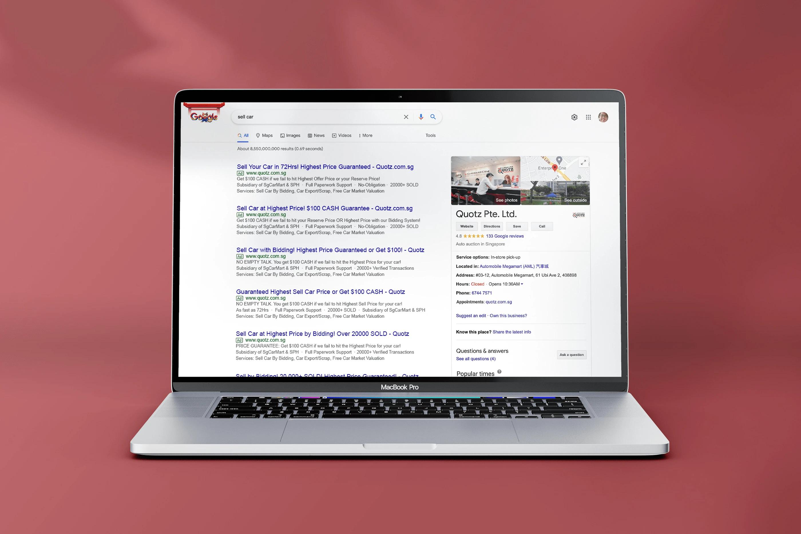 A Google Ads of the Quotz project, designed by SOLD Studio demonstrating SOLD Studio's design expertise.