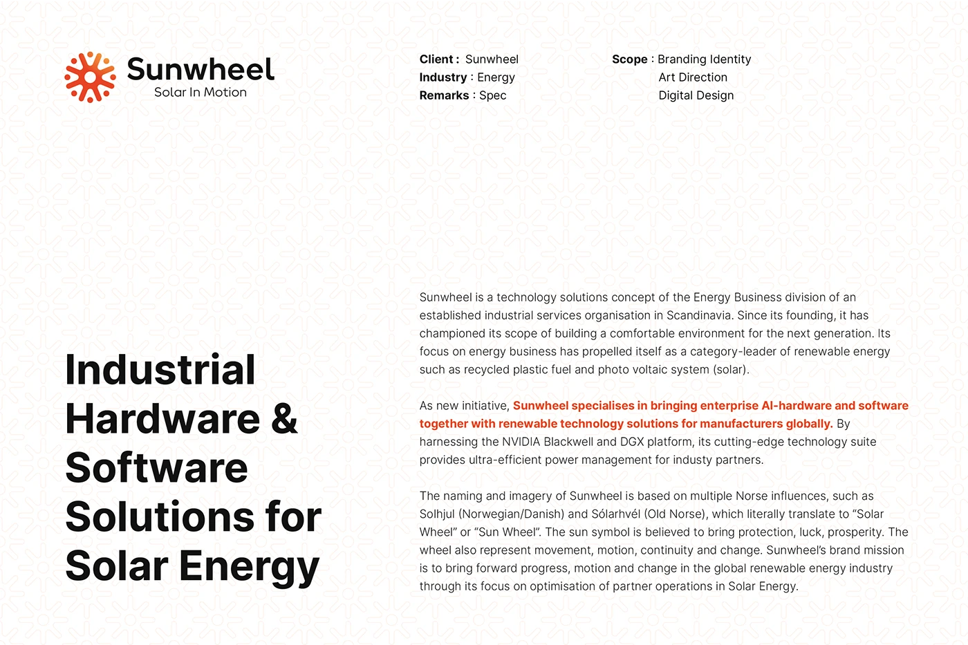 A Project Background of the Sunwheel project, designed by SOLD Studio demonstrating SOLD Studio's design expertise.