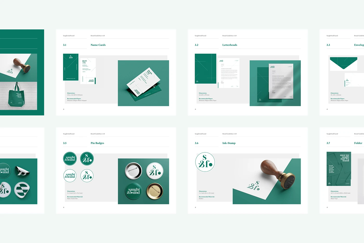 A Comprehensive brand style guide for Saught&Found, highlighting SOLD Studio's expertise ensuring consistent brand application.