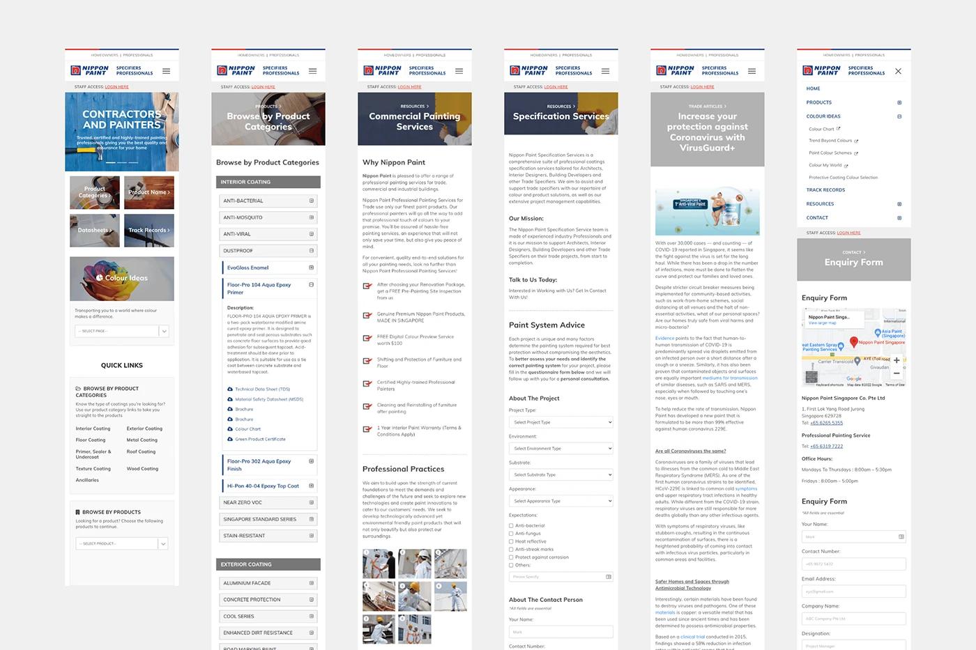 A Mobile Website High-fidelity UI/UX design for Specifiers of the Nippon Paint project, designed by SOLD Studio for seamless user experience.