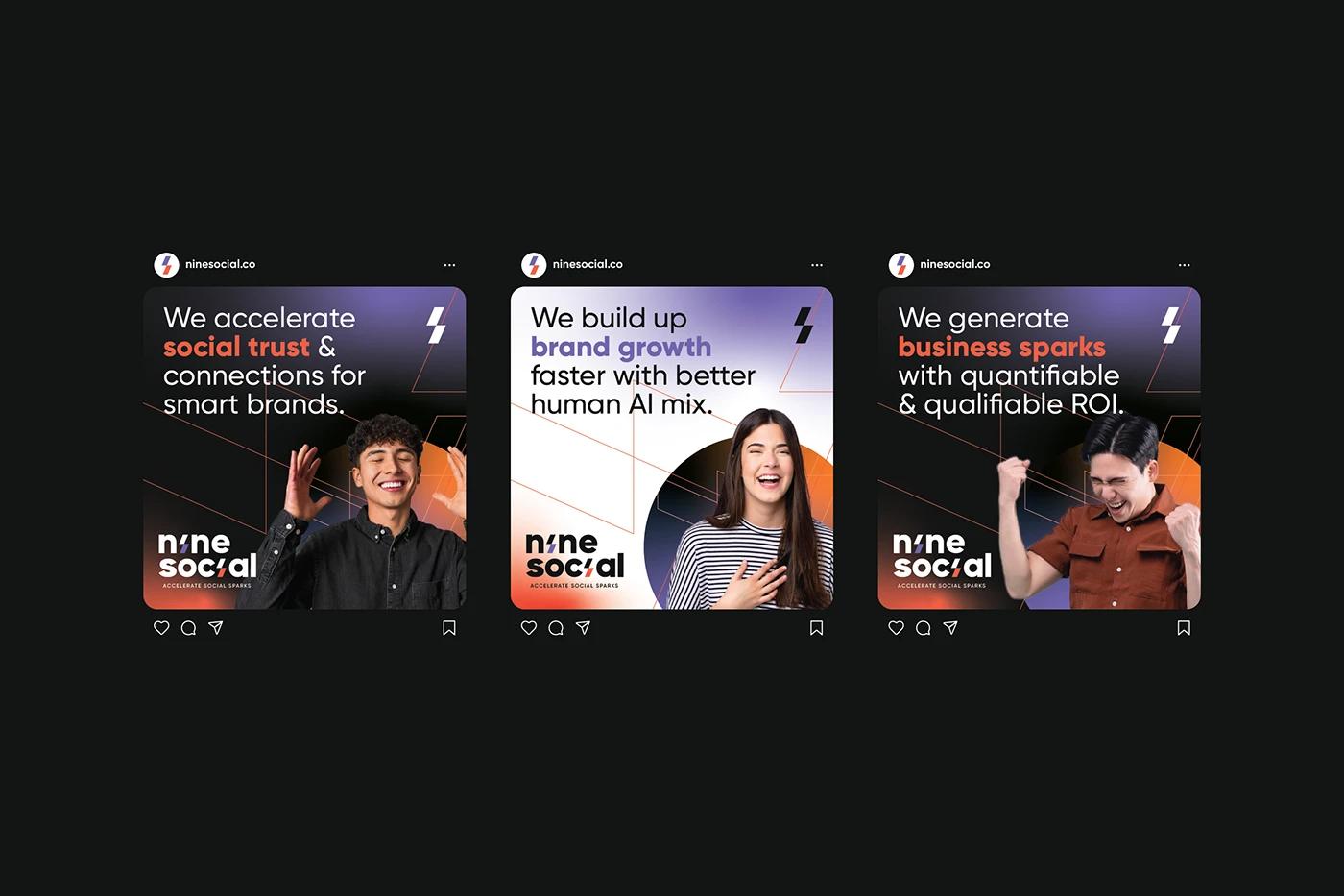 A Instagram Posts with Marketing Positioning of Nine Social created, designed by SOLD Studio driving online community engagement.