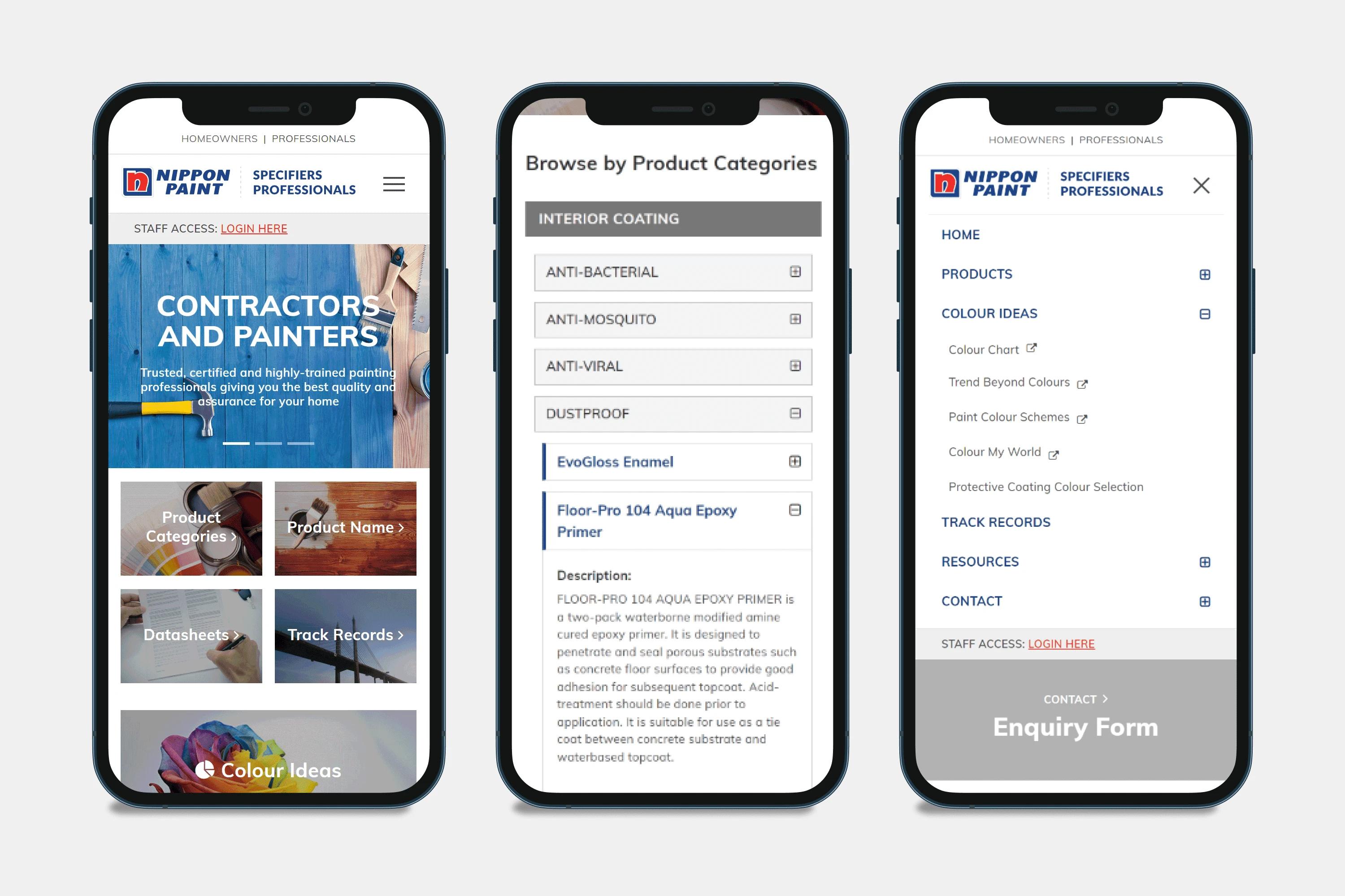 SOLD Studio designed this a mobile website high-fidelity ui/ux design for specifiers for Nippon Paint for seamless user experience.