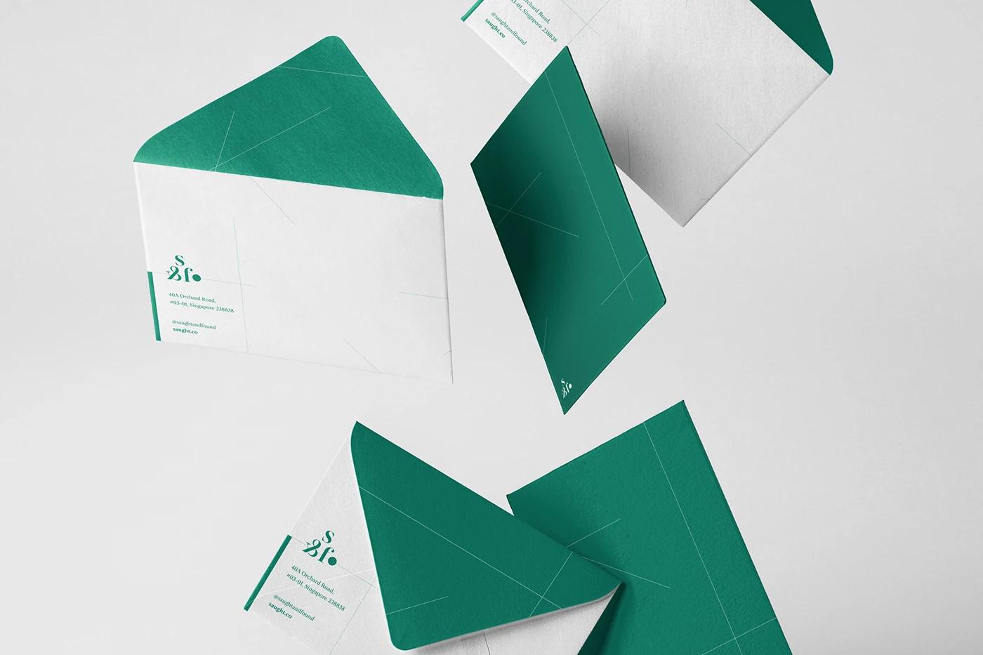 A Brand Envelope of the Saught&Found project, designed by SOLD Studio ensuring consistent brand application.