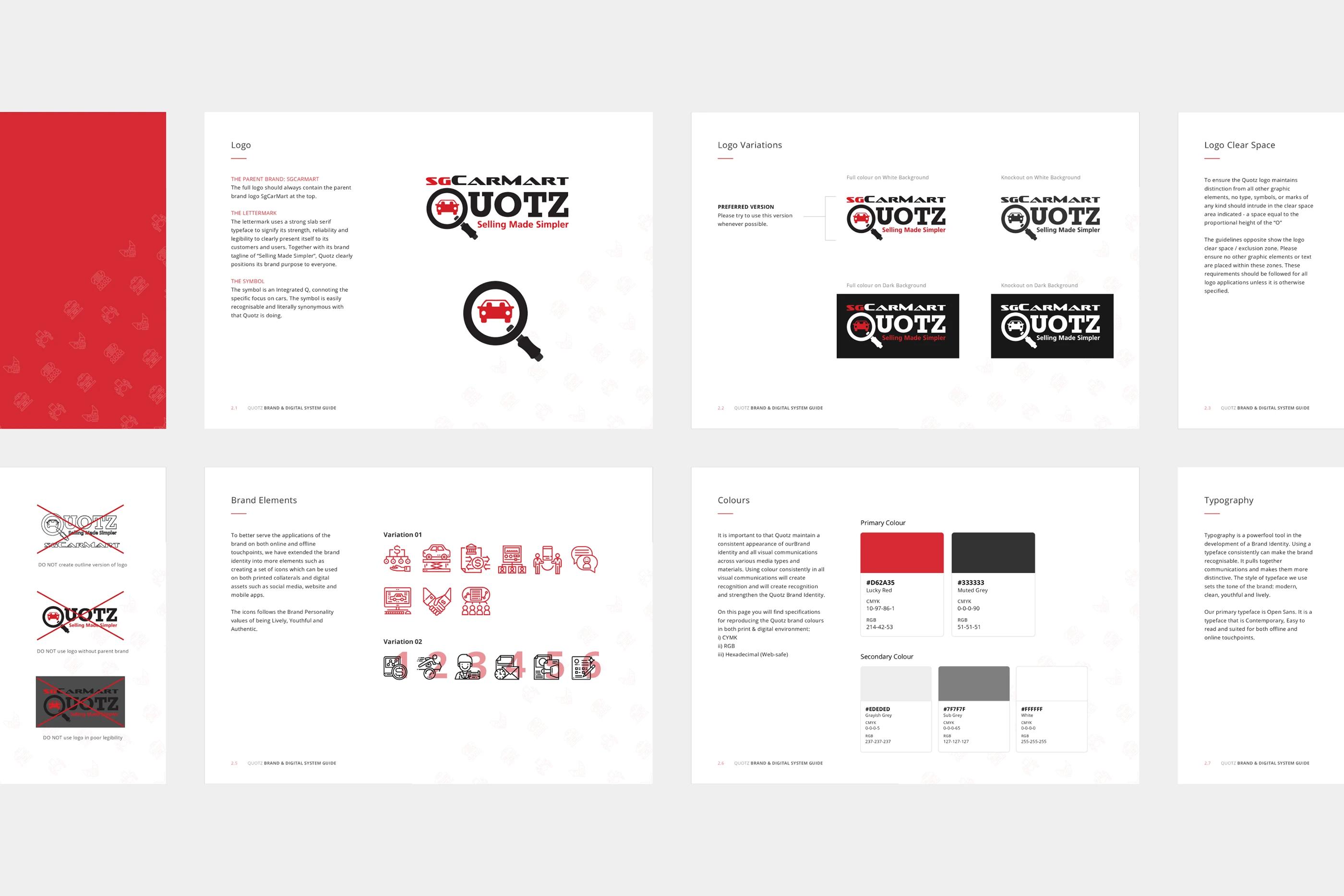 A detailed look at the a comprehensive brand style guide within the Quotz project, by SOLD Studio.