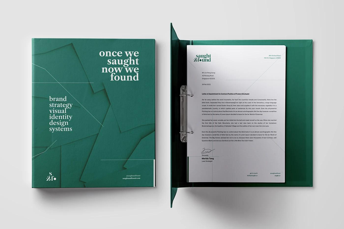 A Binder Folder of the Saught&Found project, designed by SOLD Studio demonstrating SOLD Studio's design expertise.