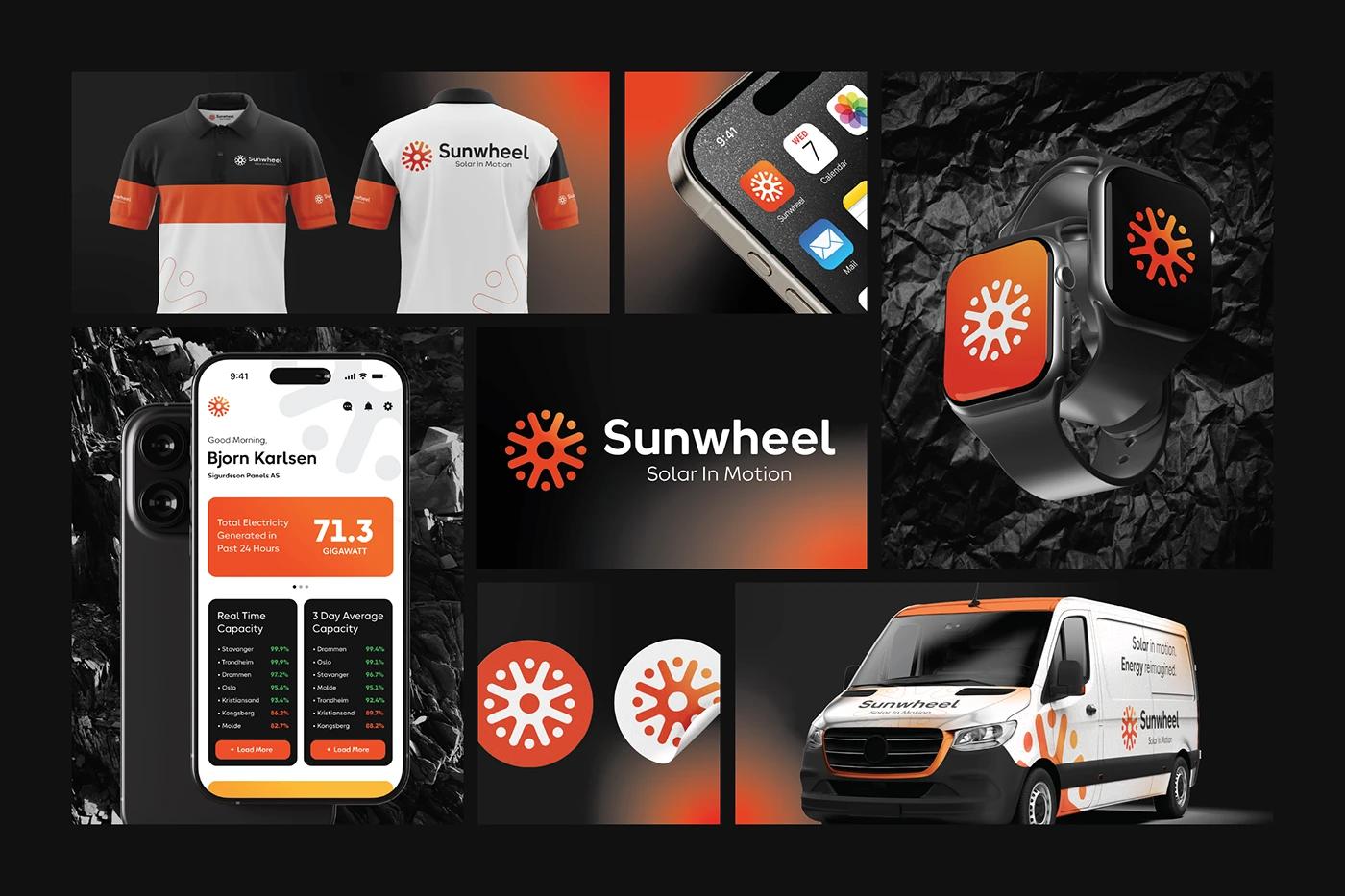 A Brand Mockups of the Sunwheel project, designed by SOLD Studio ensuring consistent brand application.