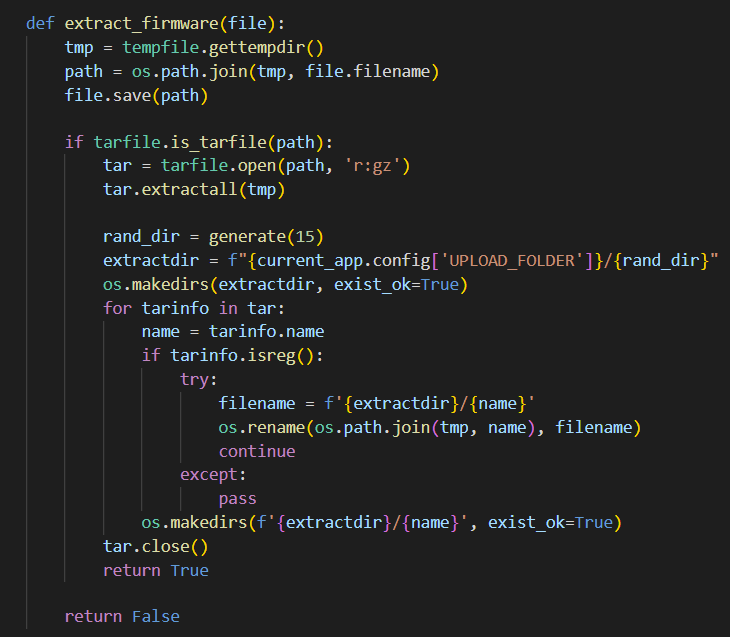 extract_firmware function which is vulnerable to Zip Slip