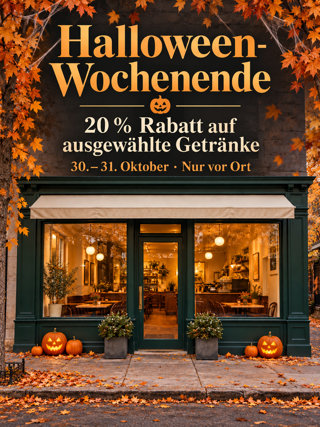 Halloween-Aktion mit Café-Fassade als Hauptmotiv