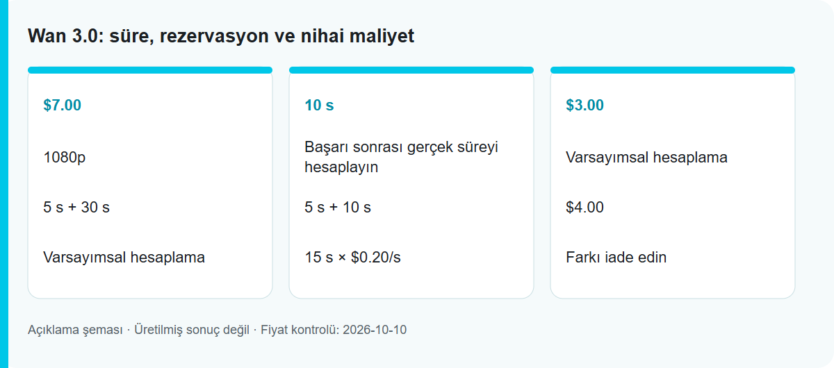 Wan 3.0: süre, rezervasyon ve nihai maliyet: İş akışı şeması; test edilmiş model çıktısı değildir