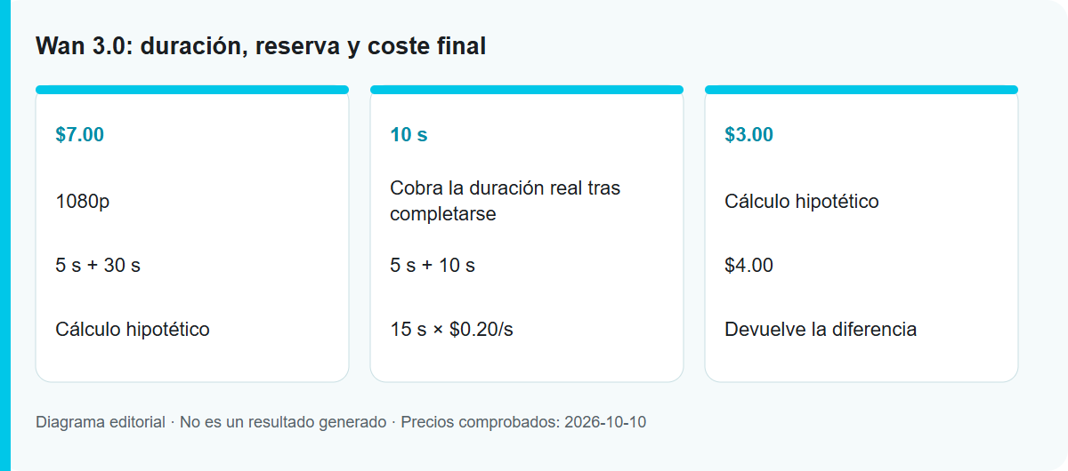 Wan 3.0: duración, reserva y coste final: Diagrama del proceso, no un resultado probado del modelo