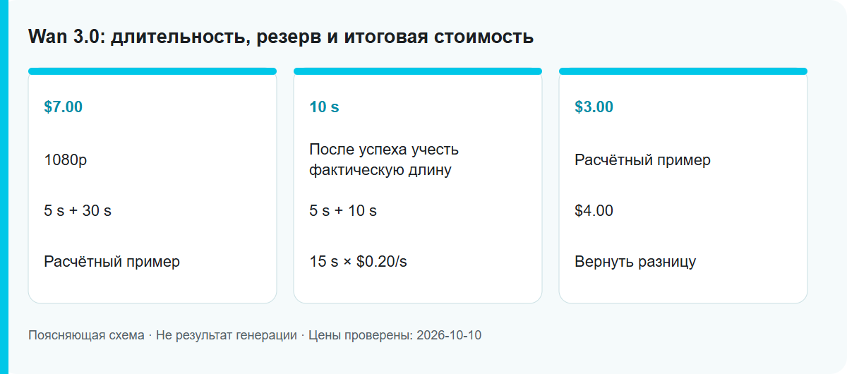 Wan 3.0: длительность, резерв и итоговая стоимость: Схема процесса, не проверенный результат модели